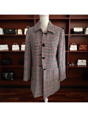DAVID BROOKS Red Black Houndstooth Coat Jacket Size 6